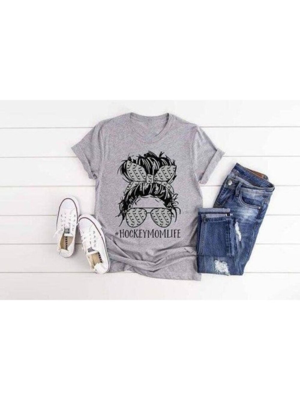 Hockey Mom Life Graphic T-Shirt Bella+Canvas 2XL Heather Gray Cotton Blend Short